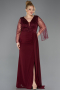 Robe de Soirée Grande Taille Longue Mousseline Rouge Bordeaux ABU5624