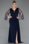 Robe de Soirée Grande Taille Longue Mousseline Bleu Marine ABU5624