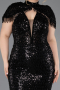 Robe De Soirée Grande Taille Longue Perlé Noir ABU5698