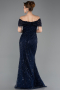 Robe de Soirée Longue Perlé Bleu Marine ABU5694