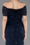 Robe de Soirée Longue Perlé Bleu Marine ABU5694