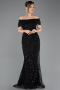 Robe de Soirée Longue Perlé Noir ABU5694