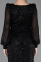 Robe De Soirée Grande Taille Longue Perlé Noir ABU6292