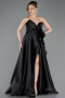 Robe De Soirée Satin Longue Noir ABU4774