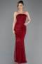 Robe De Soirée Perlé Longue Rouge Bordeaux ABU5652