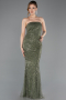 Robe De Soirée Perlé Longue Kaki ABU5652