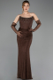 Robe de Soirée Longue Dantelle Brun ABU5717