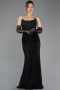 Robe de Soirée Longue Dantelle Noir ABU5717