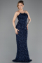 Robe de Soirée Longue Squameuse Bleu Marine ABU5701