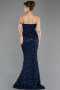 Robe de Soirée Longue Squameuse Bleu Marine ABU5701