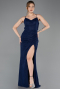 Robe de Soirée Longue Dantelle Bleu Marine ABU5719