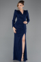 Robe de Soirée Longue Dantelle Bleu Marine ABU5720