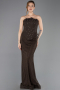 Robe Queue de Poisson Longue Dantelle Brun ABU5725