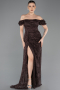 Robe de Soirée Longue Dantelle Brun ABU5728