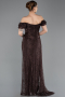 Robe de Soirée Longue Dantelle Brun ABU5728