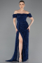 Robe de Soirée Longue Dantelle Bleu Marine ABU5728