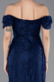 Robe de Soirée Longue Dantelle Bleu Marine ABU5728