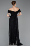 Robe de Soirée Longue Dantelle Noir ABU5728