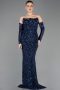 Robe de Soirée Longue Squameuse Bleu Marine ABU5732