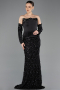 Robe de Soirée Longue Squameuse Noir ABU5732
