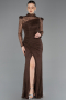 Robe de Soirée Longue Dantelle Brun ABU5700