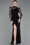 Robe de Soirée Longue Dantelle Noir ABU5700