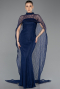 Robe de Soirée Longue Dantelle Bleu Marine ABU5739
