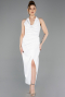 Robe De Soirée Satin Midi Blanc ABK2506