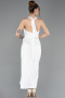 Robe De Soirée Satin Midi Blanc ABK2506