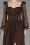 Robe de Soirée Longue Dantelle Brun ABU5797