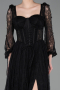 Robe de Soirée Longue Dantelle Noir ABU5797