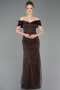 Robe De Soirée Perlé Longue Brun ABU5400