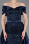 Robe De Soirée Perlé Longue Bleu Marine ABU5400