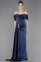 Robe Queue de Poisson Longue Satin Bleu Marine ABU5765