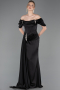 Robe Queue de Poisson Longue Satin Noir ABU5765