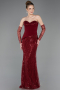 Robe de Soirée Longue Perlé Rouge Bordeaux ABU5766