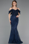 Robe Queue de Poisson Longue Dantelle Bleu Marine ABU5822