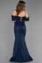 Robe Queue de Poisson Longue Dantelle Bleu Marine ABU5822