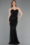 Robe de Soirée Longue Perlé Noir ABU5766