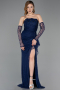 Robe De Soirée Dantelle Longue Bleu Marine ABU5603