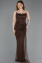 Robe de Soirée Longue Dantelle Brun ABU5823