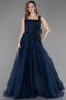 Robe de Soirée Longue Dantelle Bleu Marine ABU5778