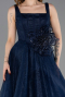 Robe de Soirée Longue Dantelle Bleu Marine ABU5778