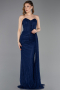 Robe de Soirée Longue Dantelle Bleu Marine ABU5795