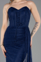Robe de Soirée Longue Dantelle Bleu Marine ABU5795
