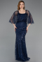 Robe de Soirée Longue Perlé Bleu Marine ABU5798