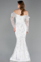 Robe de Soirée Longue Perlé Blanc ABU5825