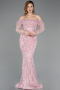 Robe de Soirée Longue Perlé Poudre ABU5825