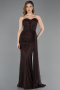 Robe de Soirée Longue Dantelle Brun ABU5795