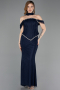 Robe de Soirée Longue Dantelle Bleu Marine ABU6038